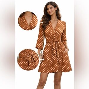 PrettyLittleThing Terracotta Polka Dot Tea Dress Size 14